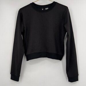 The Set Black Long Sleeve Cropped Top with Back Zipper – Size S